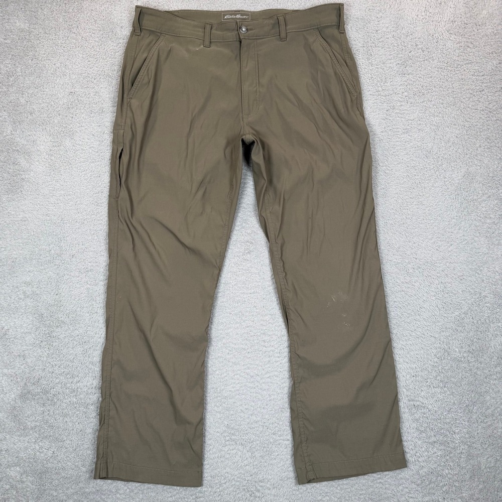 Eddie Bauer Travex Mens 36x30 Olive Green Stretch Nylon Hiking Travel Pants